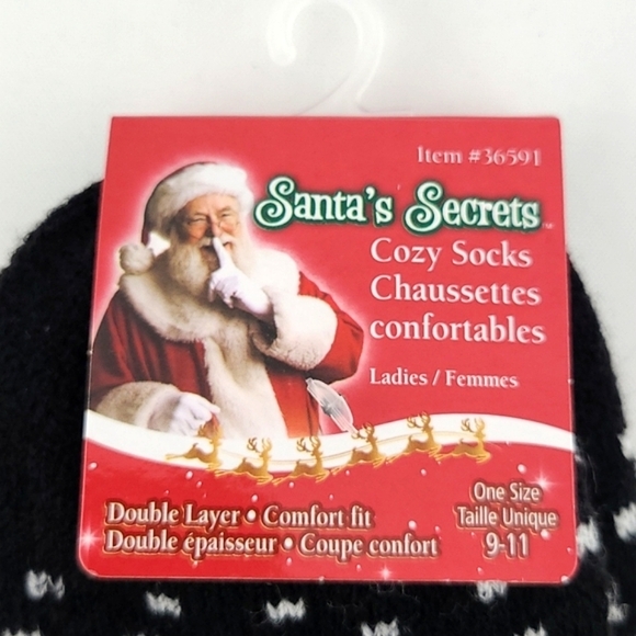 Santa's Secret Women's Cozy Socks Double Layer Black Festive Reindeer Size 9-11 - Picture 6 of 6